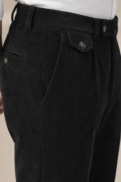 Black Corduroy Signature Flap Gurkha Pants | Boot Cut Fit by ITALIAN VEGA®