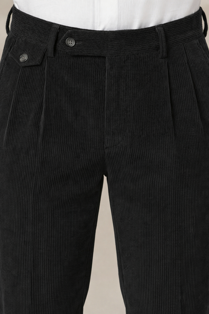 Black Corduroy Signature Flap Gurkha Pants | Boot Cut Fit by ITALIAN VEGA®