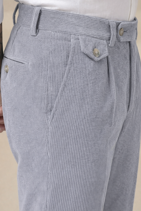 Light Grey Corduroy Signature Flap Gurkha Pants | Boot Cut Fit by ITALIAN VEGA®