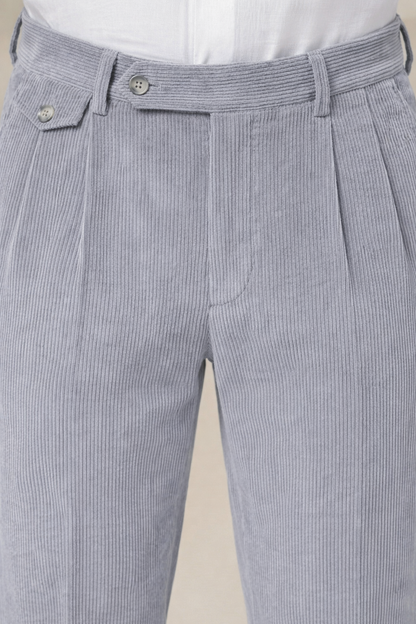 Light Grey Corduroy Signature Flap Gurkha Pants | Boot Cut Fit by ITALIAN VEGA®