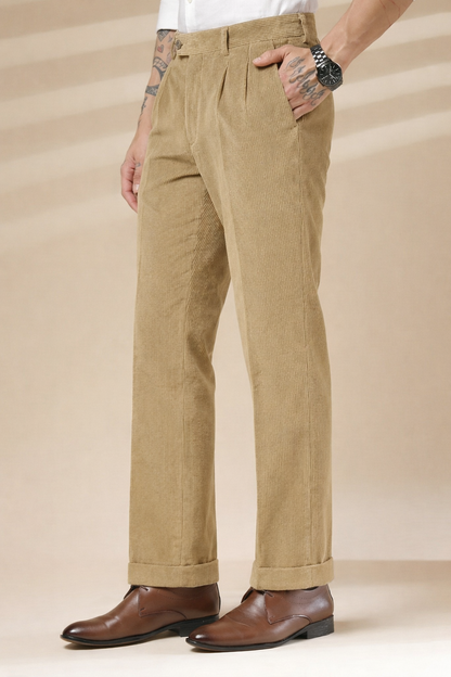 Khakhi Corduroy Signature Flap Gurkha Pants | Boot Cut Fit by ITALIAN VEGA®