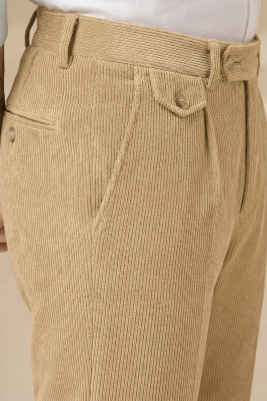 Khakhi Corduroy Signature Flap Gurkha Pants | Boot Cut Fit by ITALIAN VEGA®