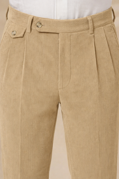 Khakhi Corduroy Signature Flap Gurkha Pants | Boot Cut Fit by ITALIAN VEGA®