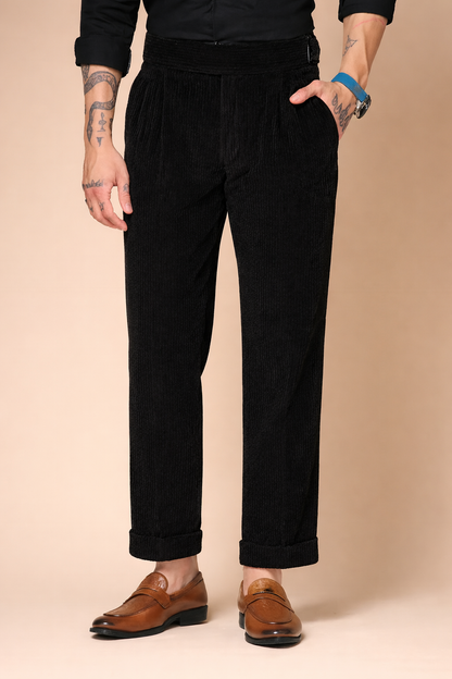 Black Corduroy Classic Buckle Gurkha Pants | Boot Cut Fit by ITALIAN VEGA®