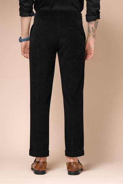 Black Corduroy Classic Buckle Gurkha Pants | Boot Cut Fit by ITALIAN VEGA®