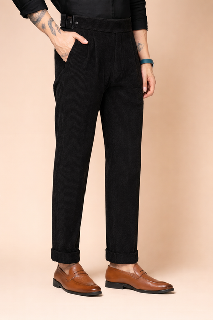 Black Corduroy Classic Buckle Gurkha Pants | Boot Cut Fit by ITALIAN VEGA®