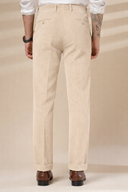 Beige Corduroy Signature Flap Gurkha Pants | Boot Cut Fit by ITALIAN VEGA®