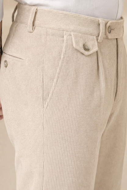 Beige Corduroy Signature Flap Gurkha Pants | Boot Cut Fit by ITALIAN VEGA®