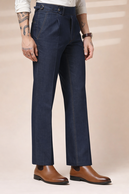 Blue Denim Elegant Gurkha Trouser Pants | Boot Cut Fit by Italian Vega®
