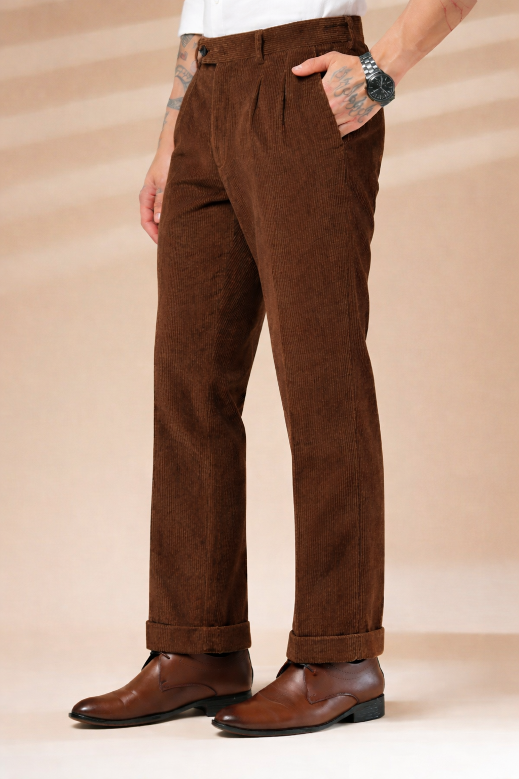 Brown Corduroy Signature Flap Gurkha Pants | Boot Cut Fit by ITALIAN VEGA®