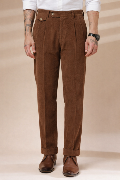 Brown Corduroy Signature Flap Gurkha Pants | Boot Cut Fit by ITALIAN VEGA®