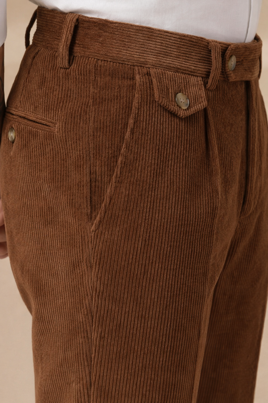 Brown Corduroy Signature Flap Gurkha Pants | Boot Cut Fit by ITALIAN VEGA®