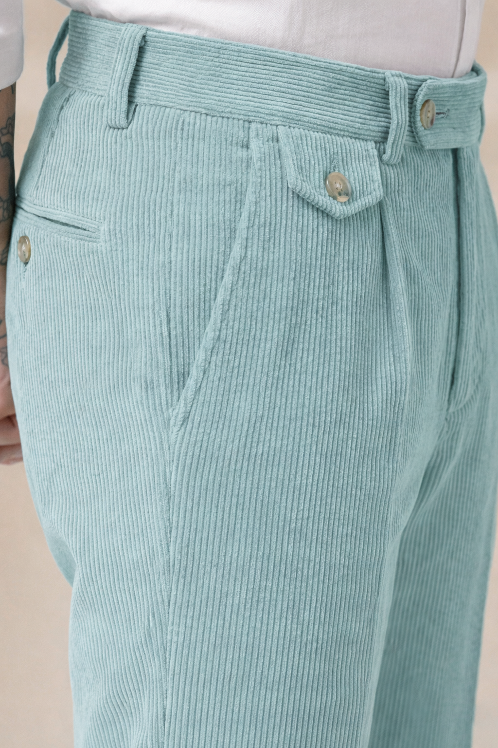 Sage Green Corduroy Signature Flap Gurkha Pants | Boot Cut Fit by ITALIAN VEGA®