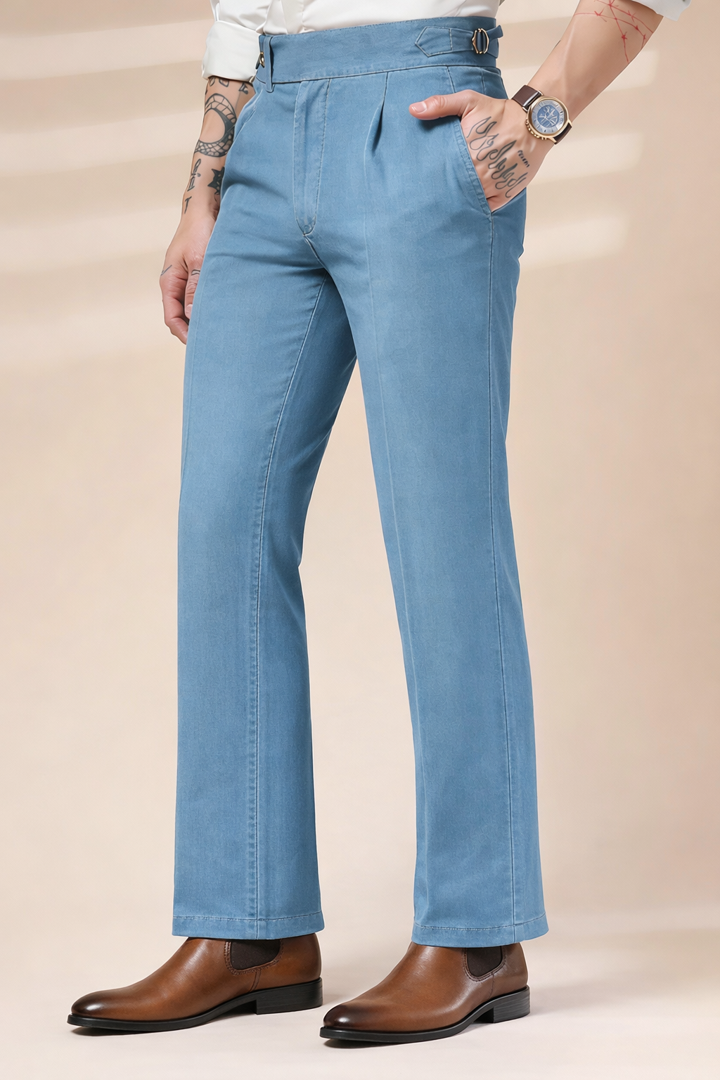 Sky Denim Elegant Gurkha Trouser Pants | Boot Cut Fit by Italian Vega®