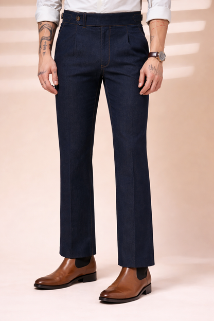 Blue Denim Elegant Gurkha Trouser Pants | Boot Cut Fit by Italian Vega®