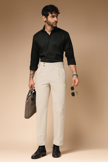 Beige Corduroy Signature Buttoned Gurkha Pants | Boot Cut Fit by ITALIAN VEGA®