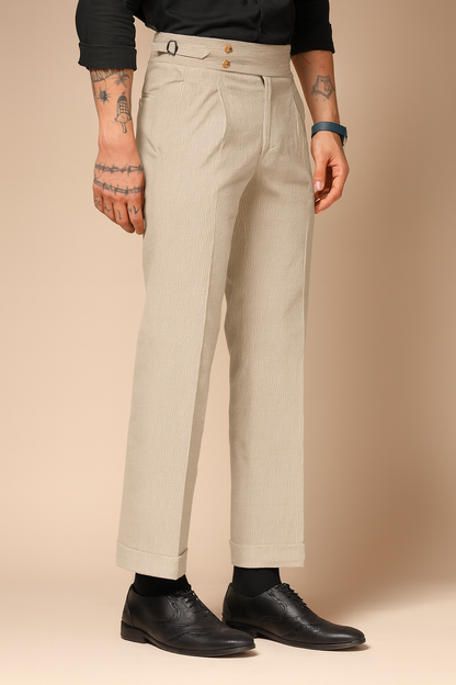 Beige Corduroy Signature Buttoned Gurkha Pants | Boot Cut Fit by ITALIAN VEGA®