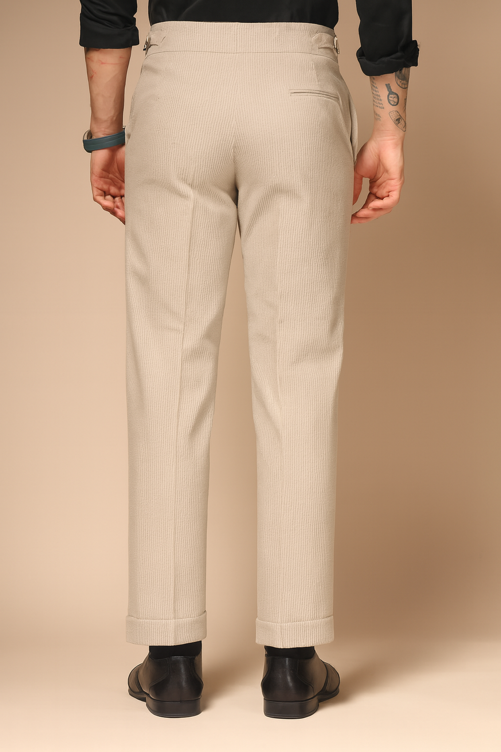 Beige Corduroy Signature Buttoned Gurkha Pants | Boot Cut Fit by ITALIAN VEGA®