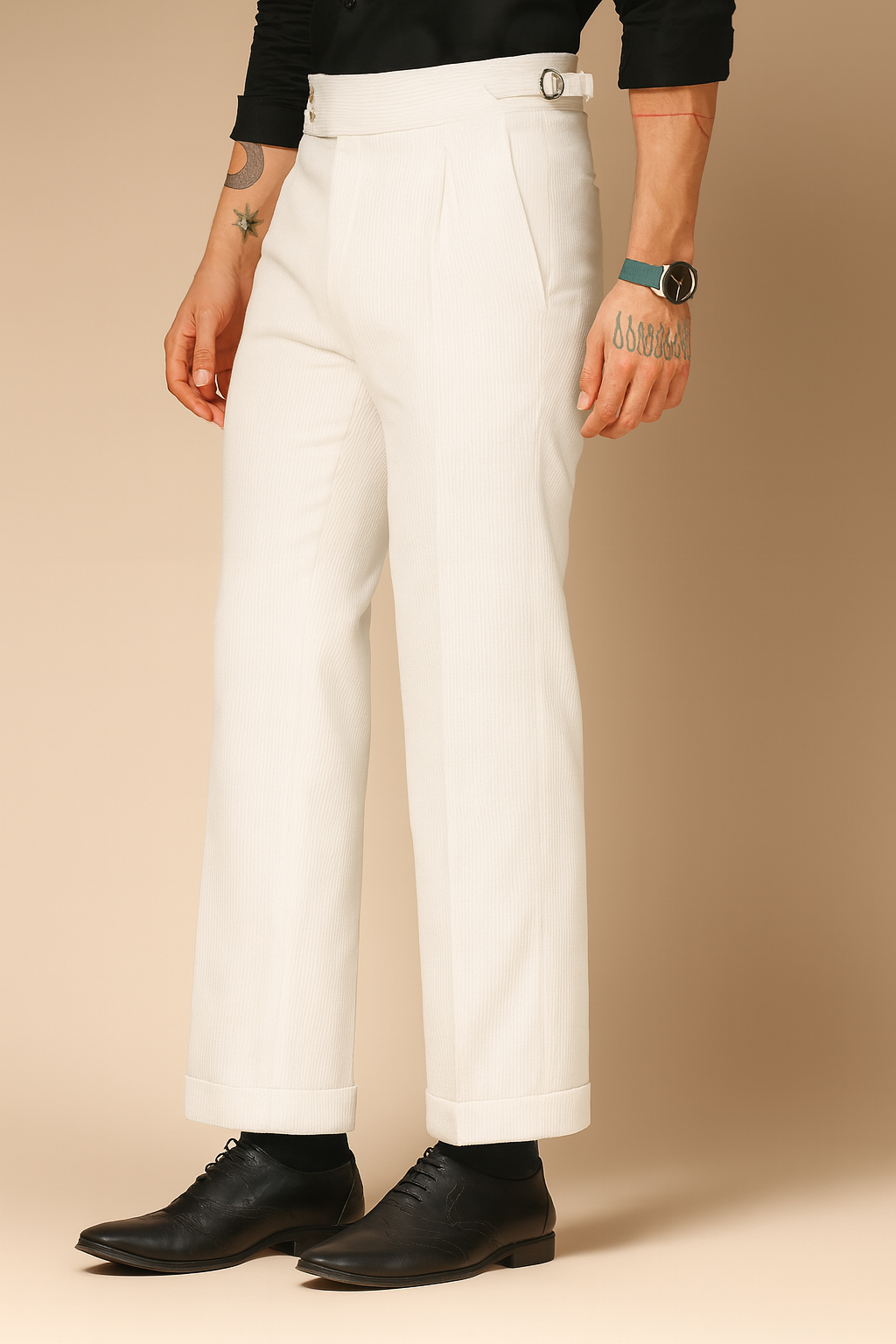 Snow White Corduroy Signature Buttoned Gurkha Pants | Boot Cut Fit by ITALIAN VEGA®