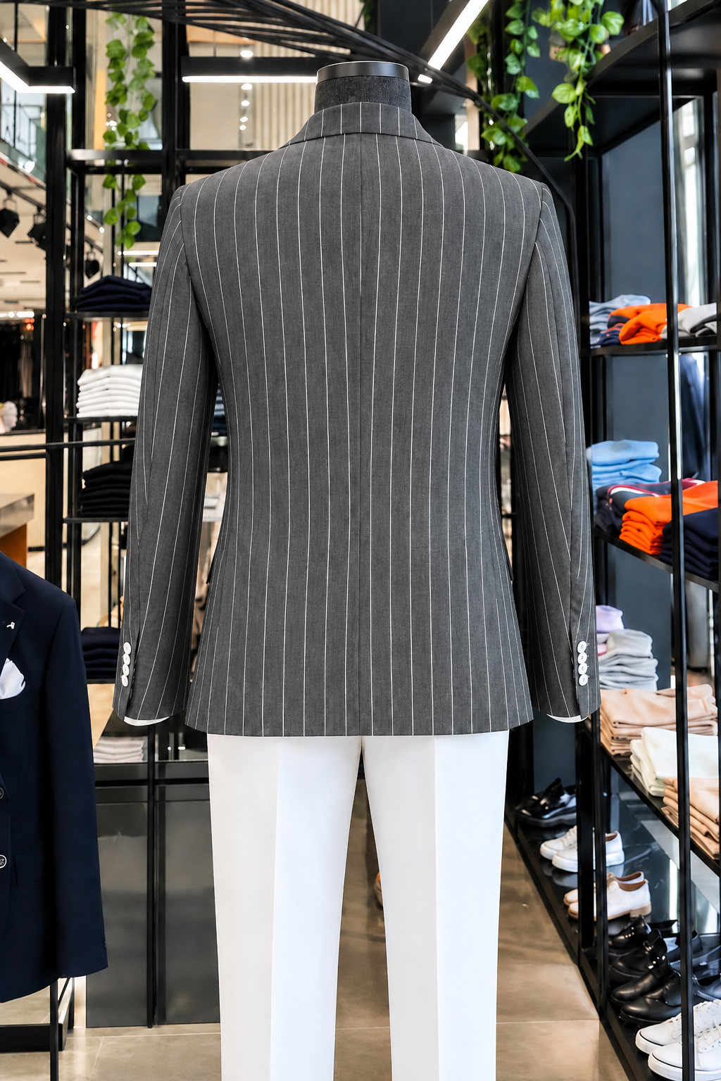 Dark Grey Striped Double Breasted Blazer by Italian Vega (Special Edition)