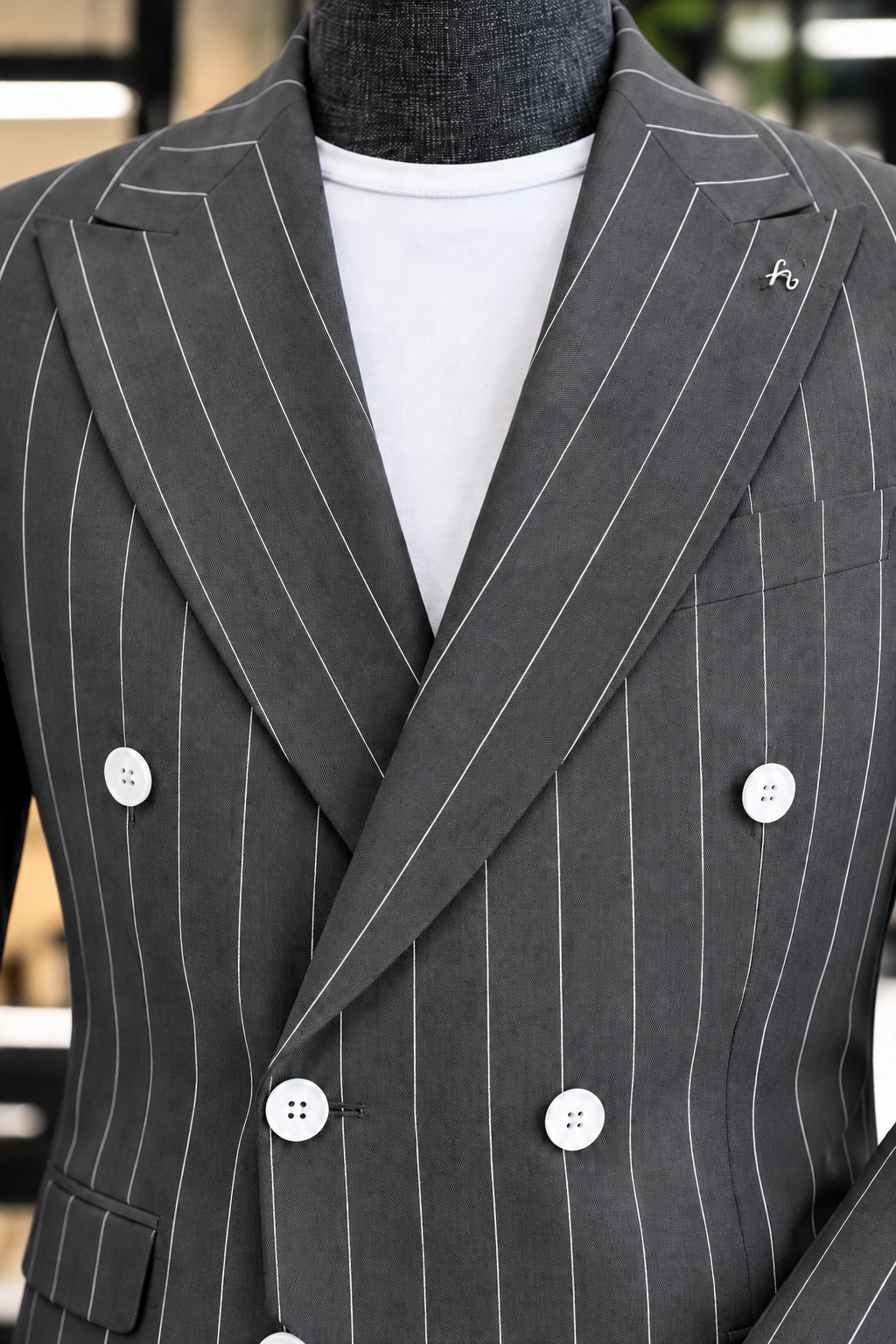 Dark Grey Striped Double Breasted Blazer by Italian Vega (Special Edition)