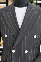 Dark Grey Striped Double Breasted Blazer by Italian Vega (Special Edition)