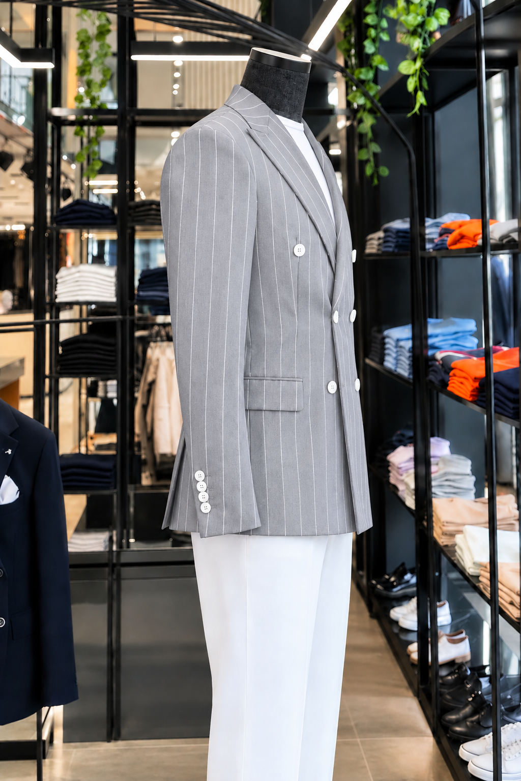 Ash Grey Striped Double Breasted Blazer by Italian Vega (Special Edition)