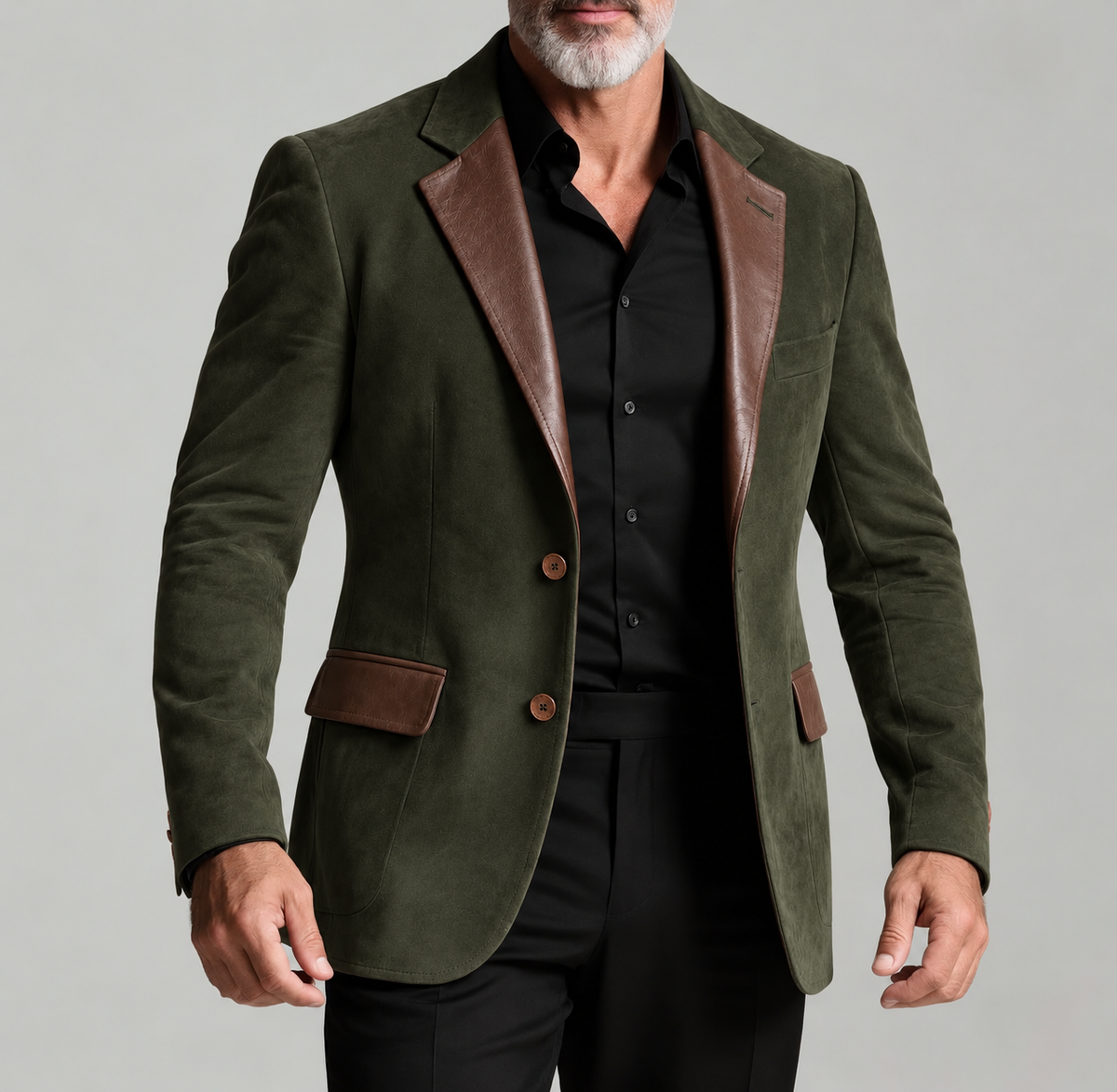 Luxury Olive Suede & Vegan Leather Blazer – Italian Vega® Signature
