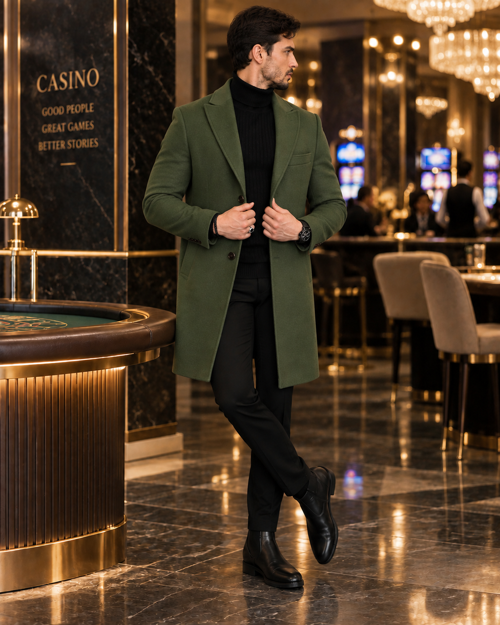 Charleston Dark Green Wool Blend Over Coat by Italian Vega® (Winter Special)