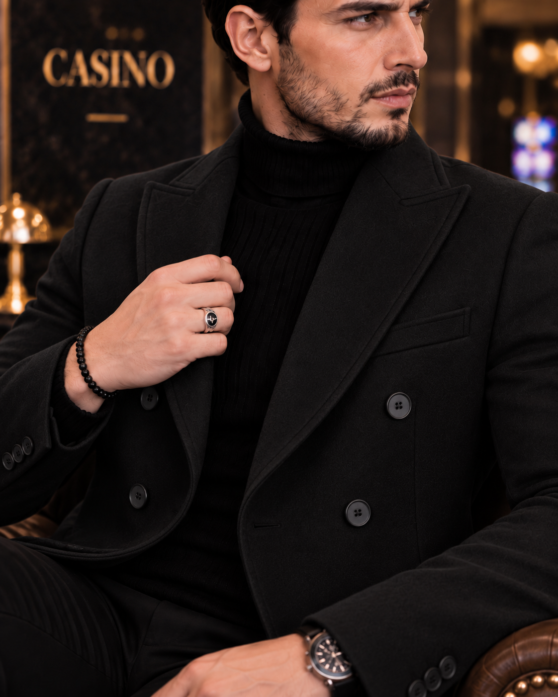 Kingsman Black Double Breasted Over Coat by Italian Vega® (Winter Special)