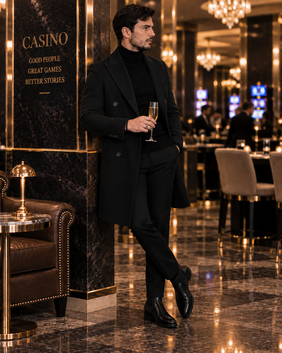 Kingsman Black Double Breasted Over Coat by Italian Vega® (Winter Special)