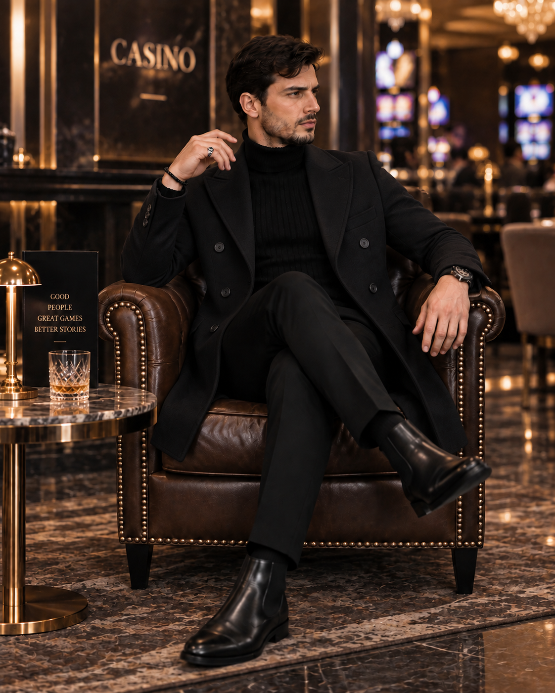 Kingsman Black Double Breasted Over Coat by Italian Vega® (Winter Special)