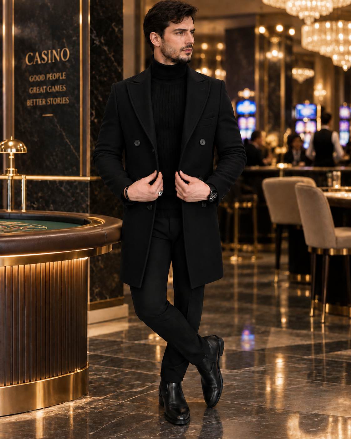 Kingsman Black Double Breasted Over Coat by Italian Vega® (Winter Special)