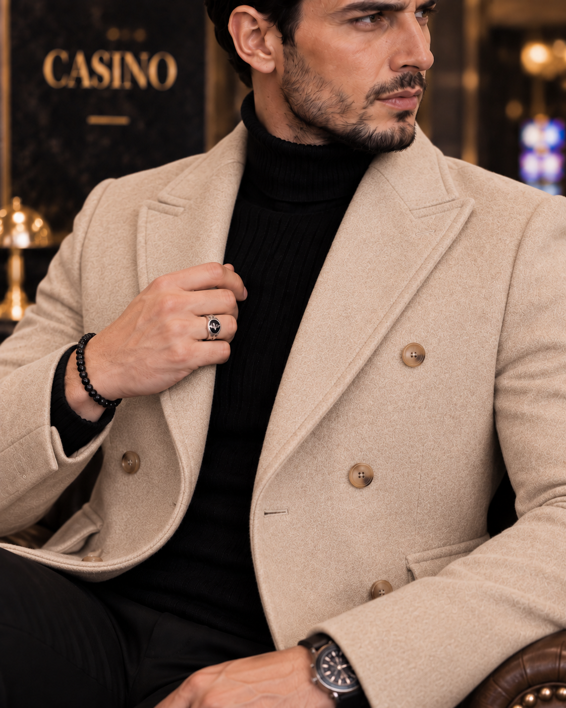 Kingsman Beige Double Breasted Over Coat by Italian Vega® (Winter Special)