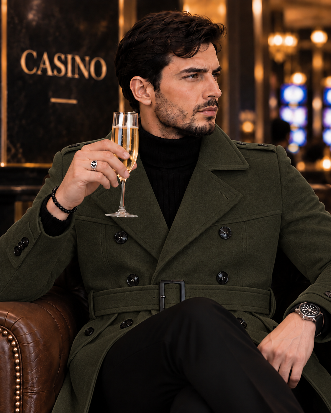 Arctic Dark Green Double Breasted Over Coat by ITALIAN VEGA® (Winter Special)