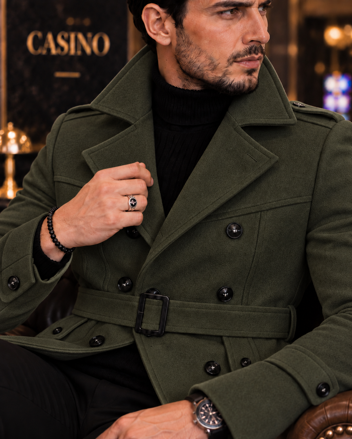 Arctic Dark Green Double Breasted Over Coat by ITALIAN VEGA® (Winter Special)