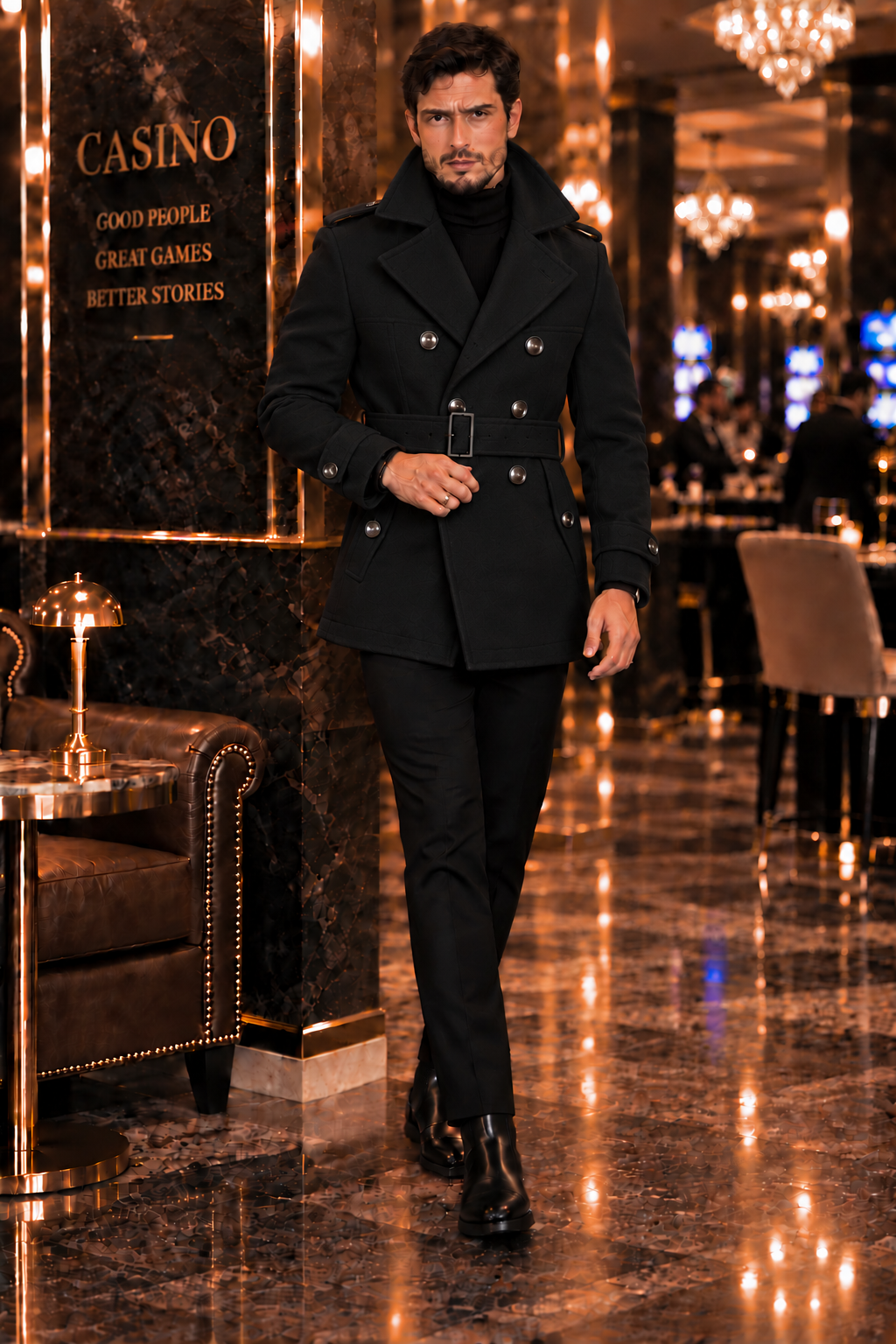 Arctic Black Double Breasted Over Coat by ITALIAN VEGA® (Winter Special)