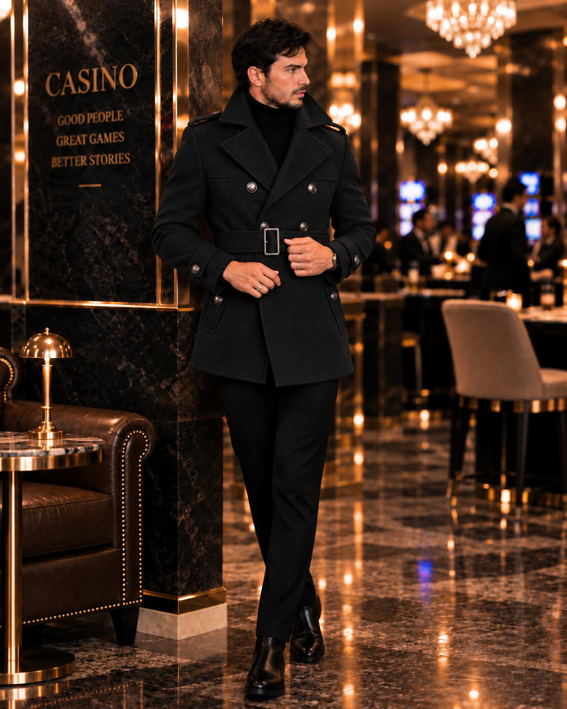 Arctic Black Double Breasted Over Coat by ITALIAN VEGA® (Winter Special)