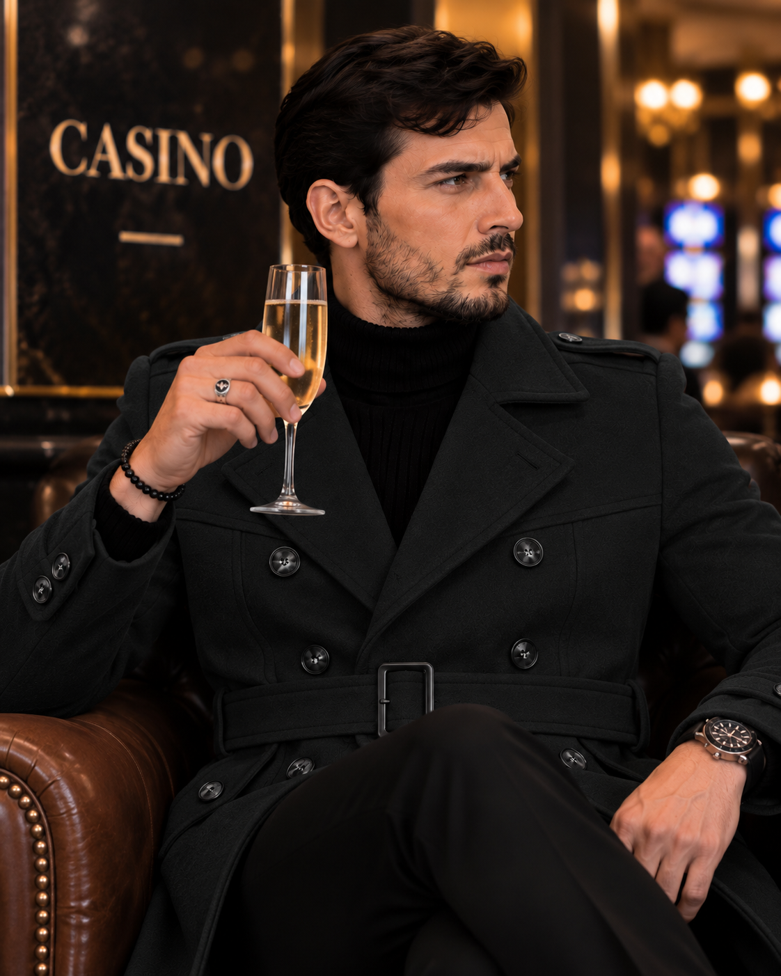 Arctic Black Double Breasted Over Coat by ITALIAN VEGA® (Winter Special)