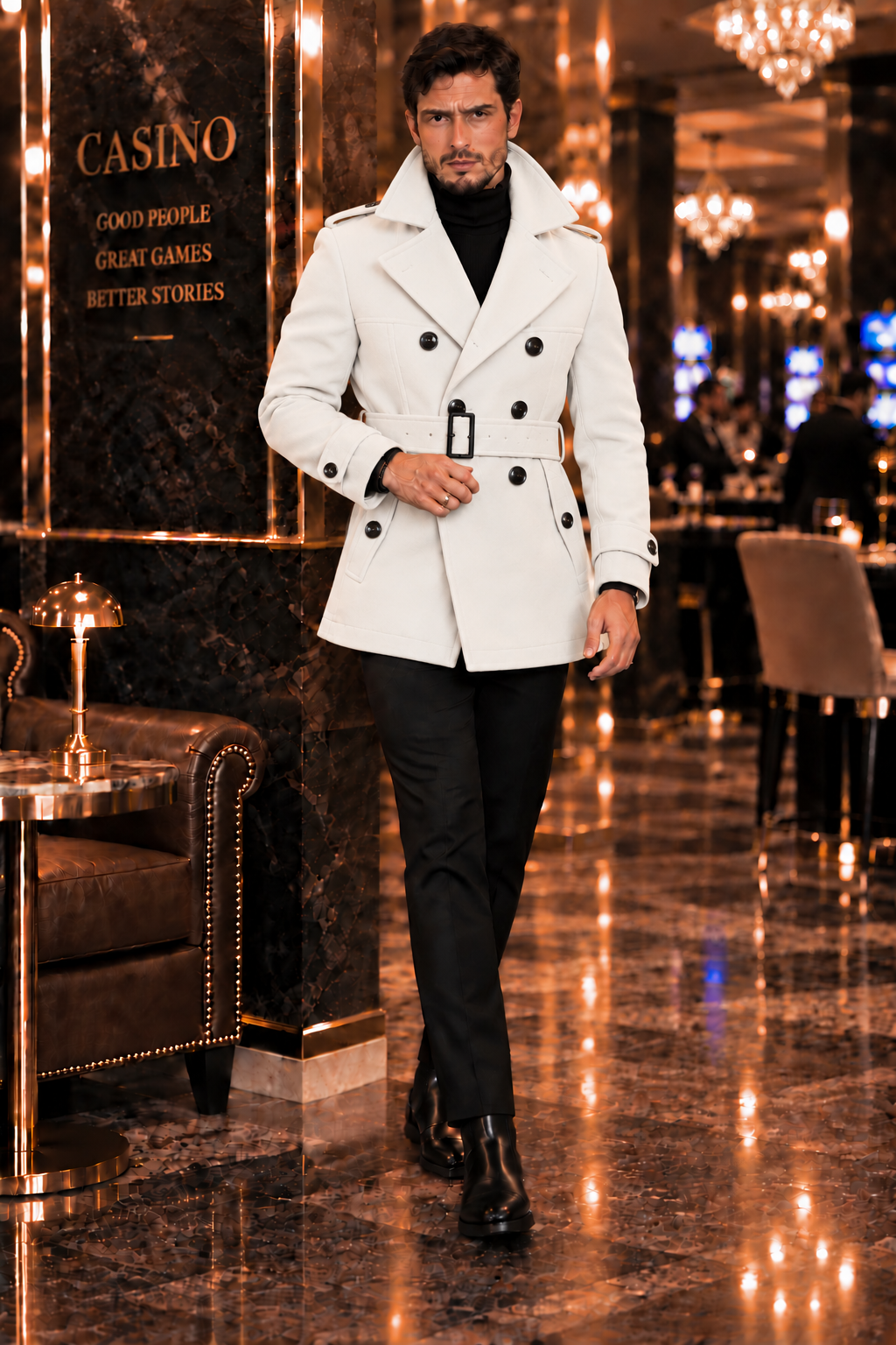 Arctic Biege Winter Woolen Double Breasted Men's Over Coat by