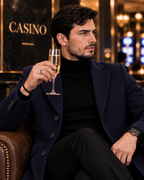 Navy Blue Wool and Blends Trench Over Coat by ITALIAN VEGA® (Winter Special)