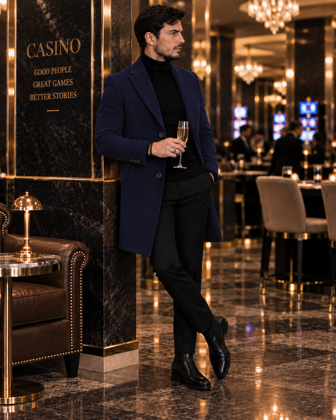 Navy Blue Wool and Blends Trench Over Coat by ITALIAN VEGA® (Winter Special)