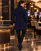 Navy Blue Wool and Blends Trench Over Coat by ITALIAN VEGA® (Winter Special)