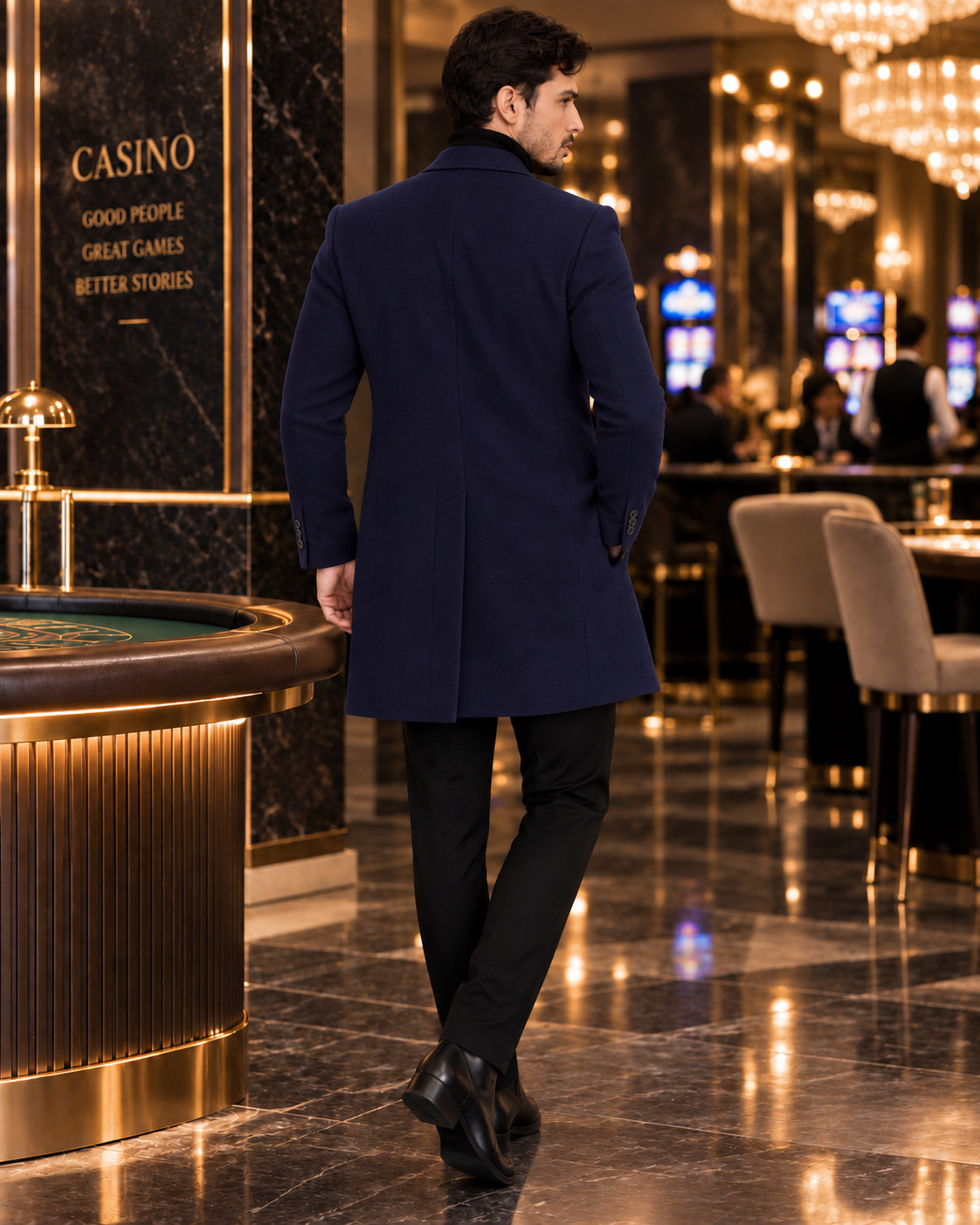 Navy Blue Wool and Blends Trench Over Coat by ITALIAN VEGA® (Winter Special)