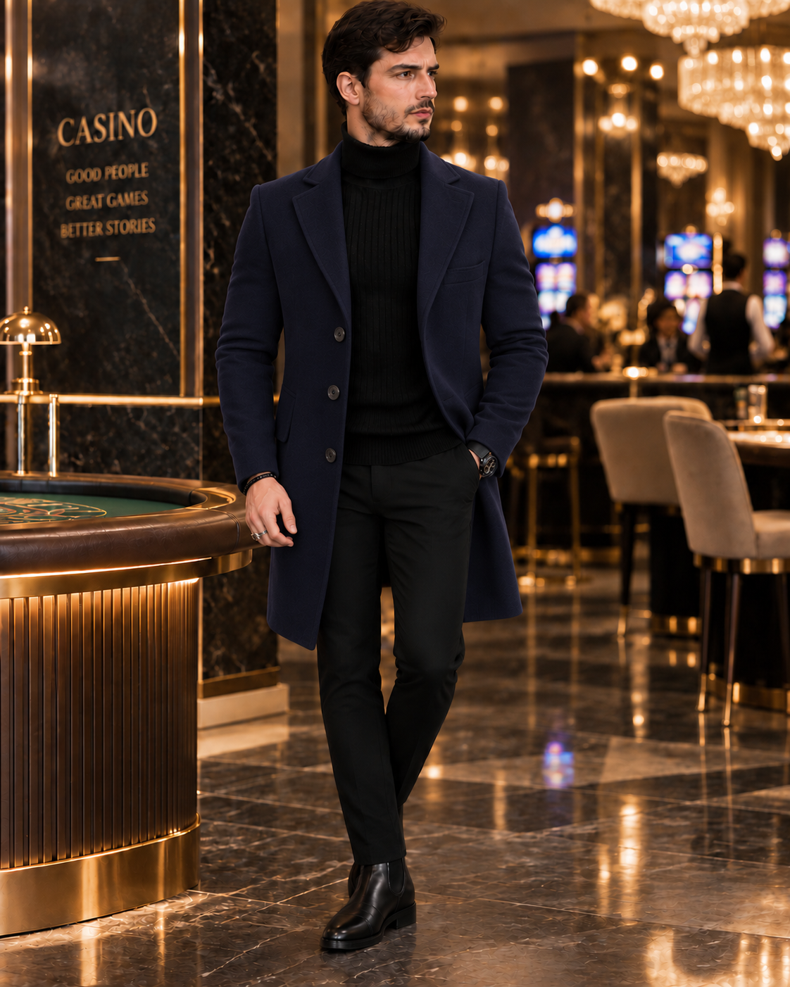 Navy Blue Wool and Blends Trench Over Coat by ITALIAN VEGA® (Winter Special)