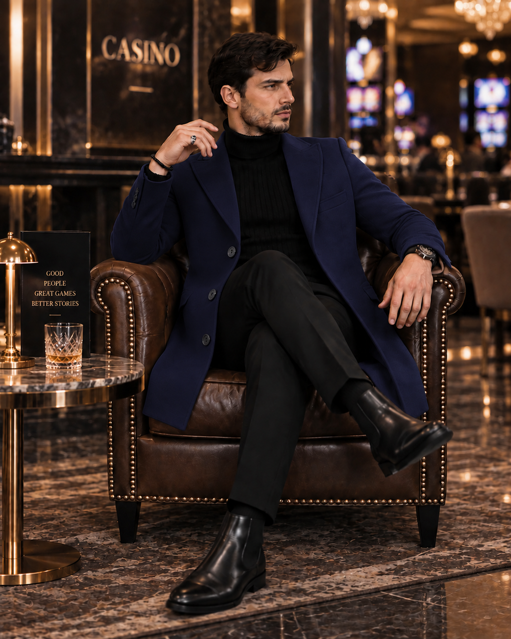 Navy Blue Wool and Blends Trench Over Coat by ITALIAN VEGA® (Winter Special)