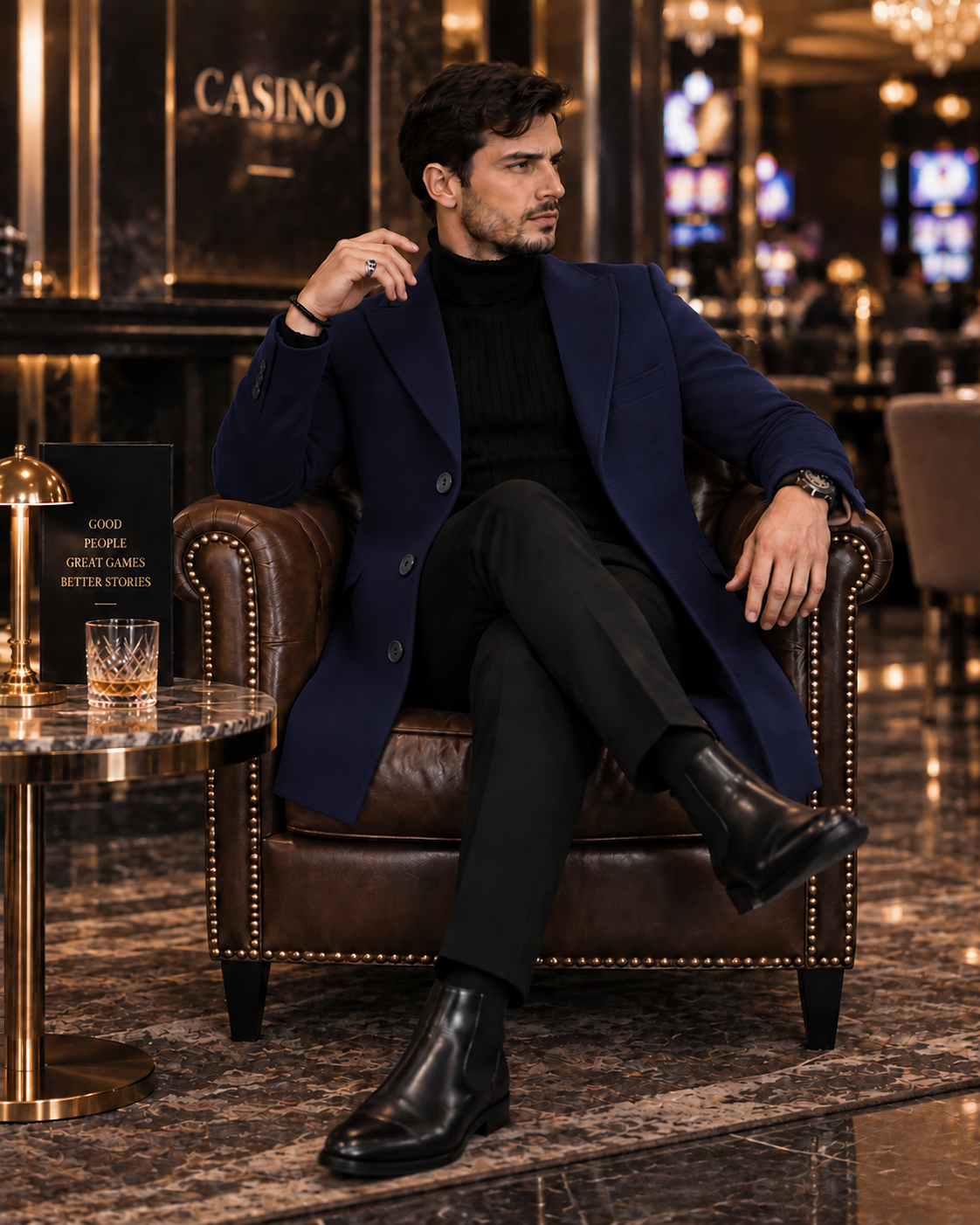 Navy Blue Wool and Blends Trench Over Coat by ITALIAN VEGA® (Winter Special)