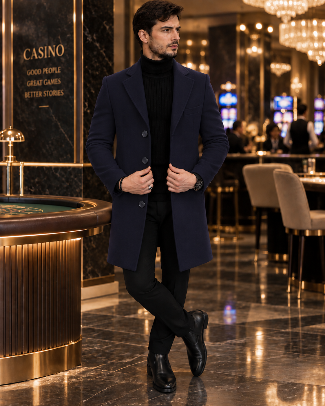 Navy Blue Wool and Blends Trench Over Coat by ITALIAN VEGA® (Winter Special)