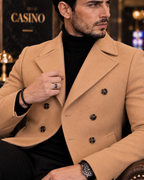 Frost Slim Fit Camel Double Breasted Wool Over Coat by ITALIAN VEGA® (Winter Special)