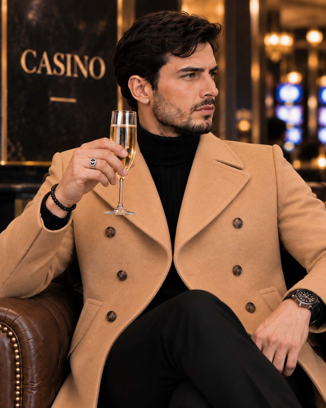Frost Slim Fit Camel Double Breasted Wool Over Coat by ITALIAN VEGA® (Winter Special)